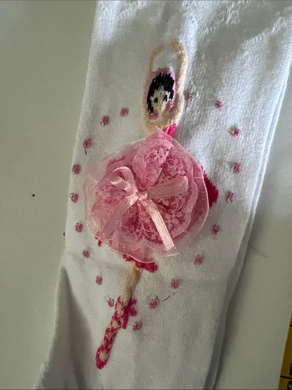 Girls White Tights with Pink Ballet Appliqué